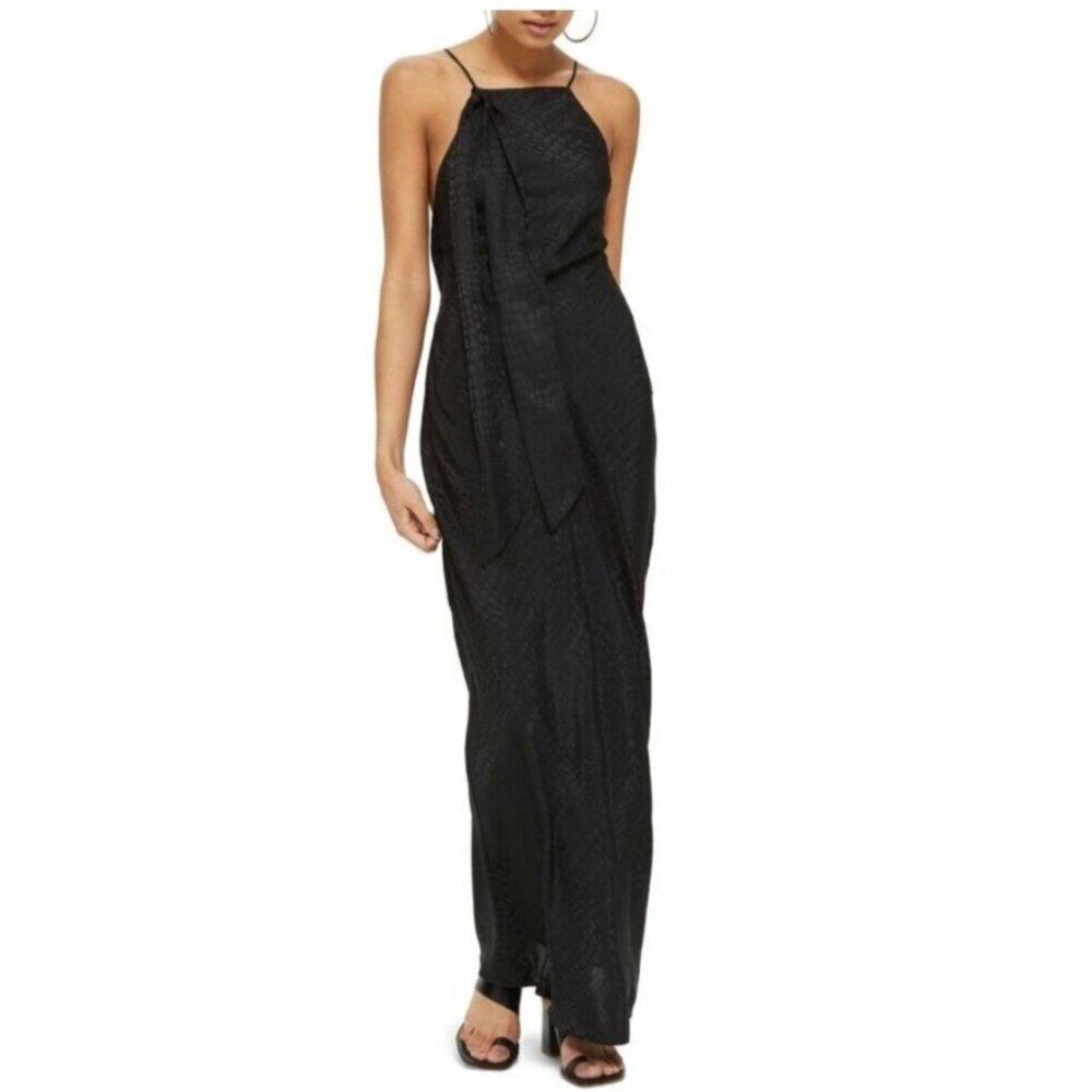 Topshop Satin Y2K Halter Maxi Dress Size 6 Cocktail Event Sexy Glam Square Neck